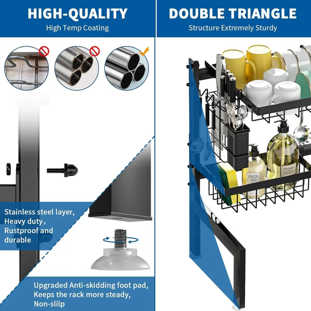 2-Tier Stainless Steel Large Over The Sink Dish Rack with Utensil Holder