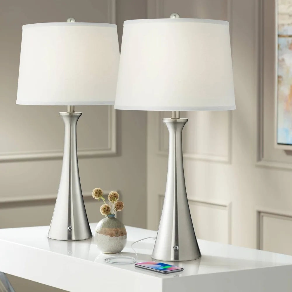 27 1/2" Tall Set of 2 Modern Table Lamps with USB and AC Power Outlet