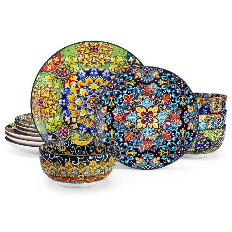 12/16/24 Piece Malacasa Bohemia Retro Ceramic Dinnerware Set