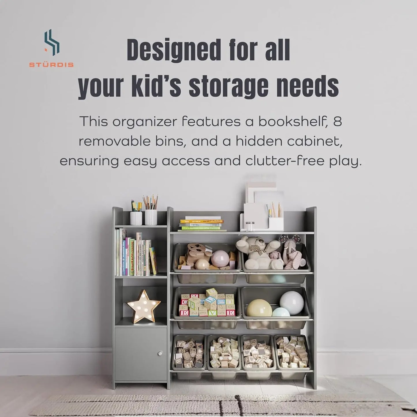 Kids Playroom Organization Shelving Unit with Removable Storage Bins