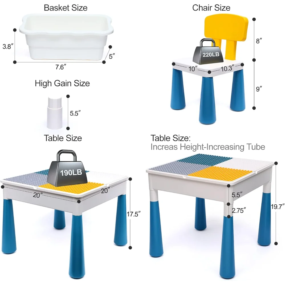 7 in 1 Kids Activity Table and Chair Set with 152Pcs Large Marble Run Building Blocks