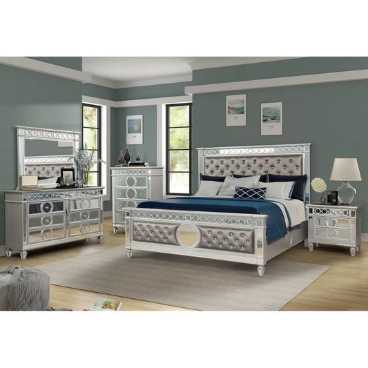 Mirrored 4 PCS Queen/King Bed include（ Queen/King Bed + 1 Nightstand + Dresser + Mirror）