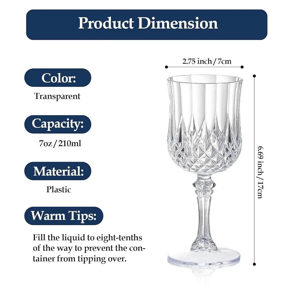 24 Pcs 7Oz Reusable Plastic Crystal Vintage Wine Glasses