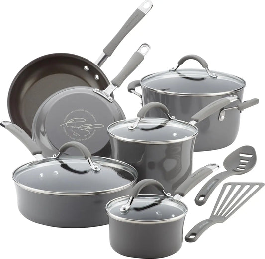 Cucina Nonstick Cookware Set, 12 Piece, Sea Salt Gray