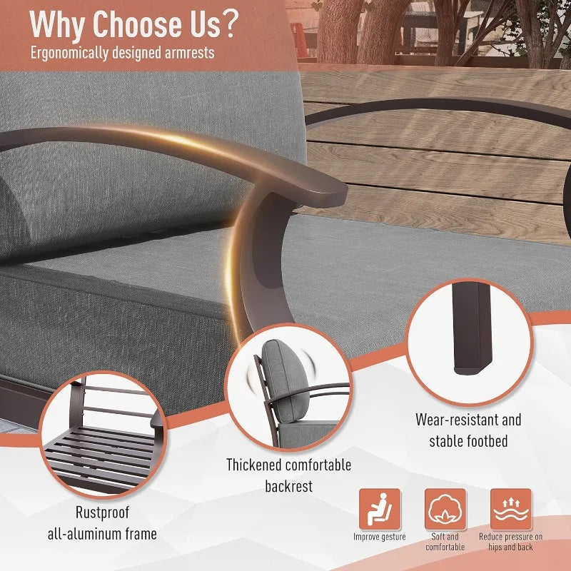 4-Seat Modern Metal Outdoor Conversation Set w/45in Propane Fire Pit Table