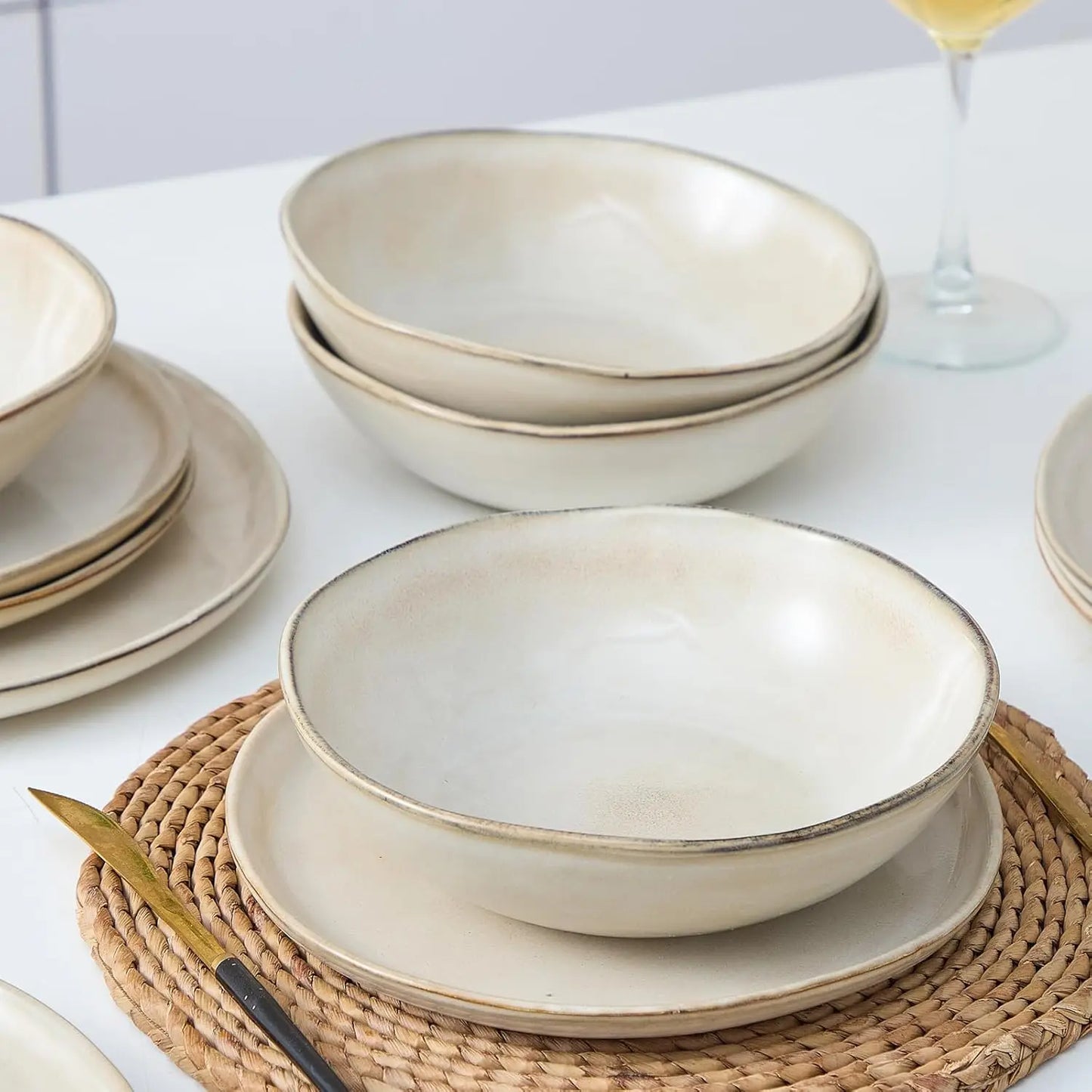 12 piece, Round Anti Shatter and Crack Resistant, Ceramic Dinnerware Set