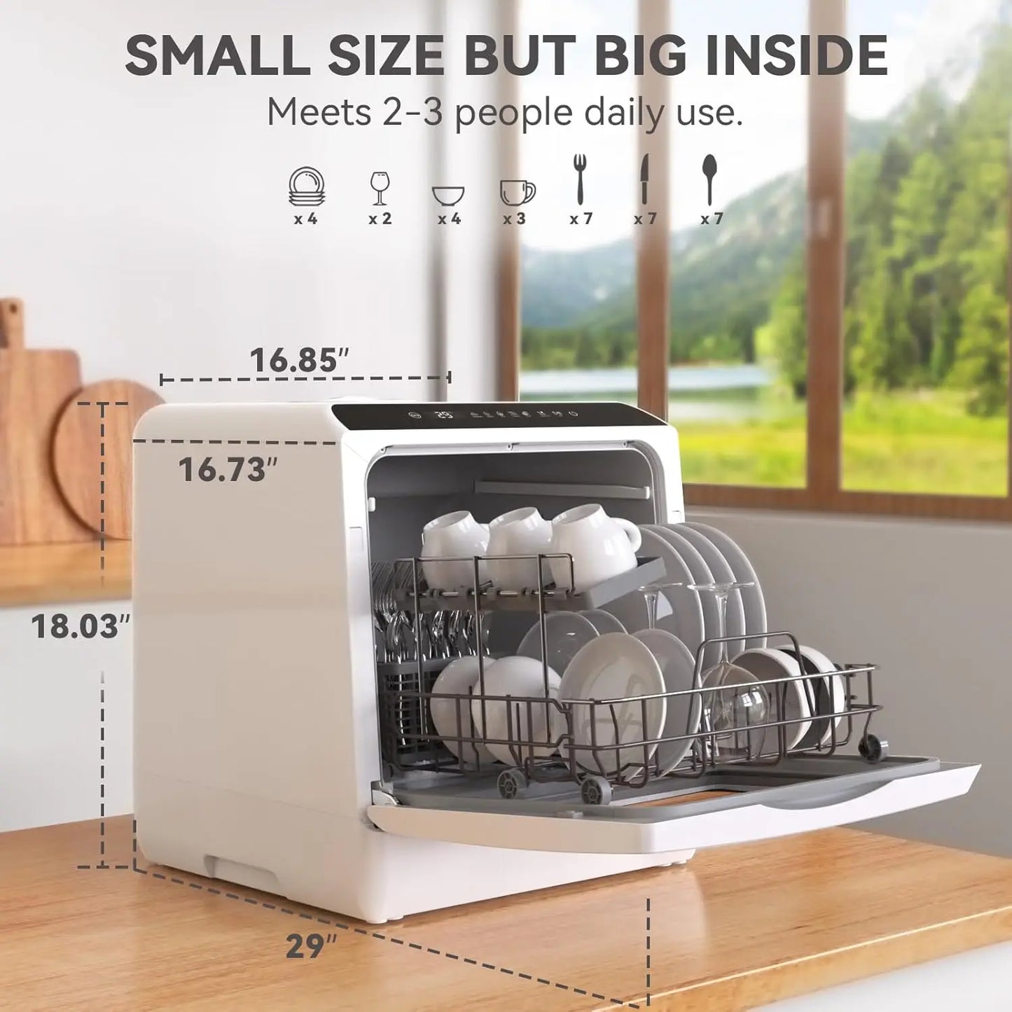 Portable Countertop Dishwasher with 5L Built-in Water Tank & Inlet Hose & 5 Washing Programs