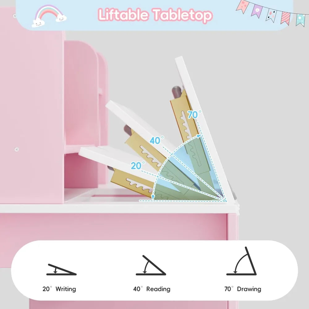 Kids' Tiltable Desktop Study Desk with Chair
