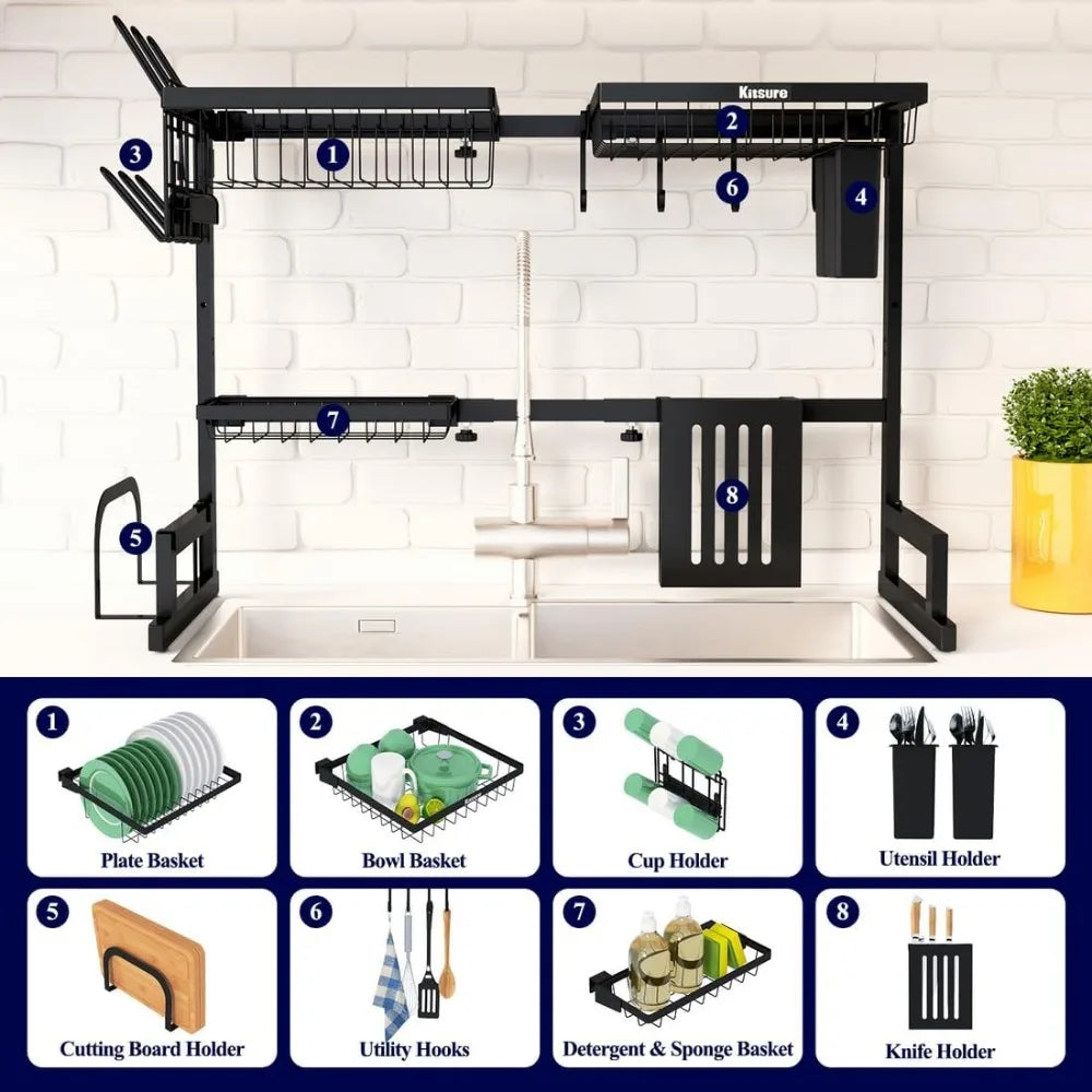 2-Tier Adjustable Over Sink Dish Drying Rack