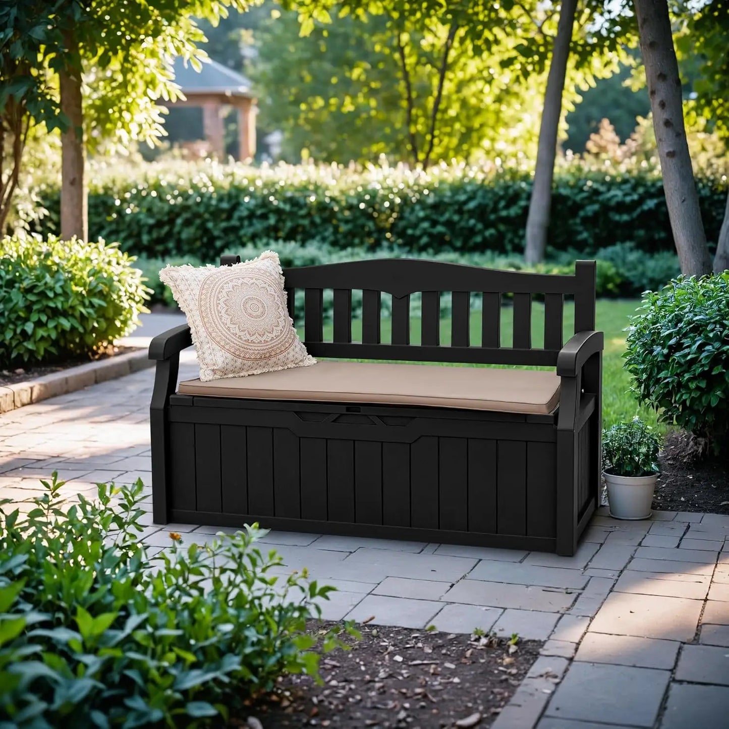 80 Gallon Lockable Storage Bench Deck Box (Black)