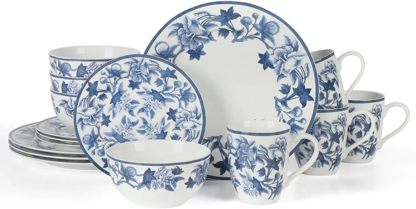Goodale Vintage Blue Stoneware 16 Piece Dinnerware Set