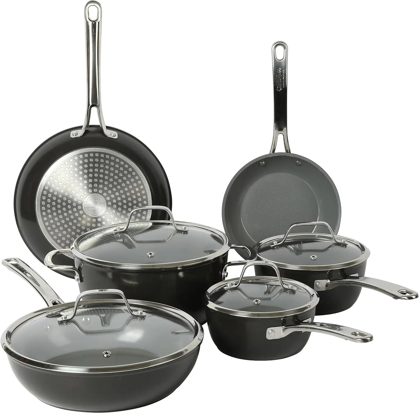 10 Piece PFA Free Titanium Ceramic Nonstick Interior Forged Aluminum Cookware Set