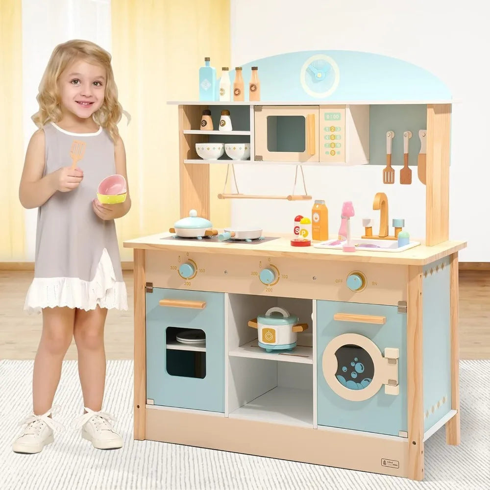 Wooden Play Kitchen Set for Kids