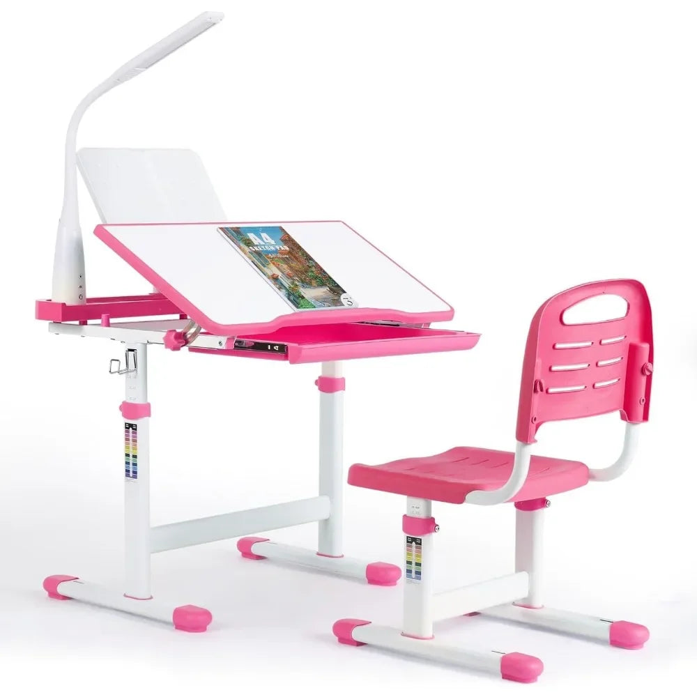 Kids Desk and Chair Set, with 40 Degree Tilt-able Desktop