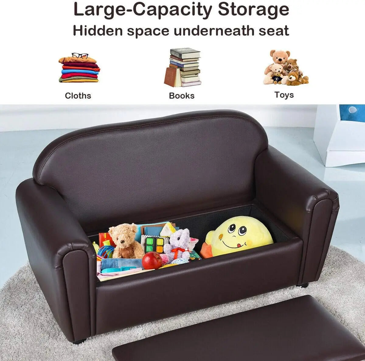 2 in 1 Double Seat Children's Sofa w/Under Seat Storage