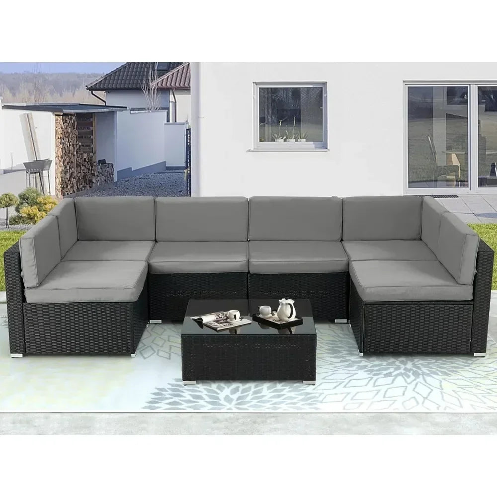 7 Piece PE Wicker Rattan Outdoor Sectional Sofa Set