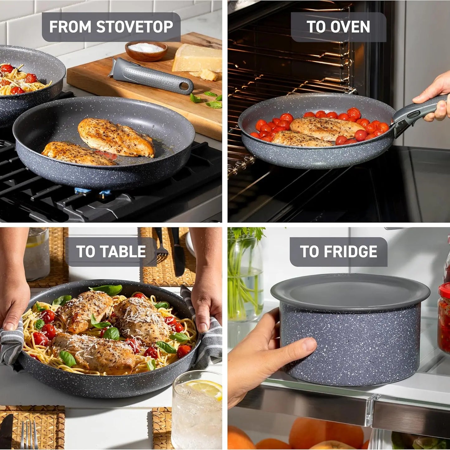 11 Piece Granite Titanium Non Stick Induction Cookware Set with Detachable/Removable Handle