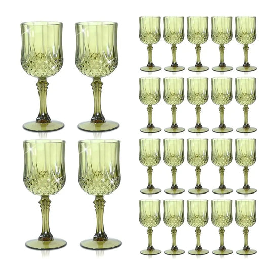 24 Pcs Plastic Green Wine Glasses