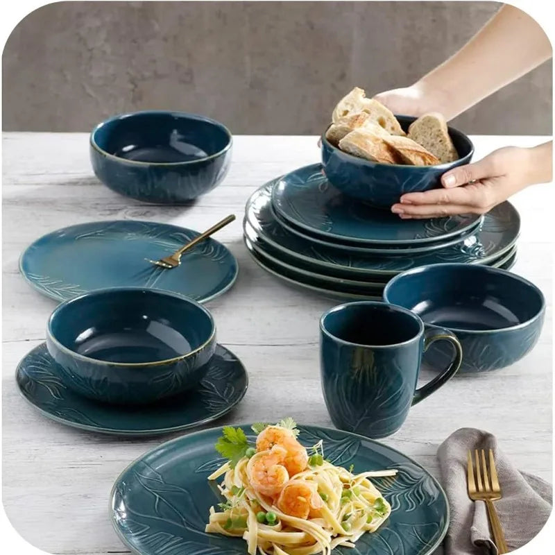 16-piece Earthenware, Natural, Ceramic Sets for 4, Microwave and Dishwasher Safe