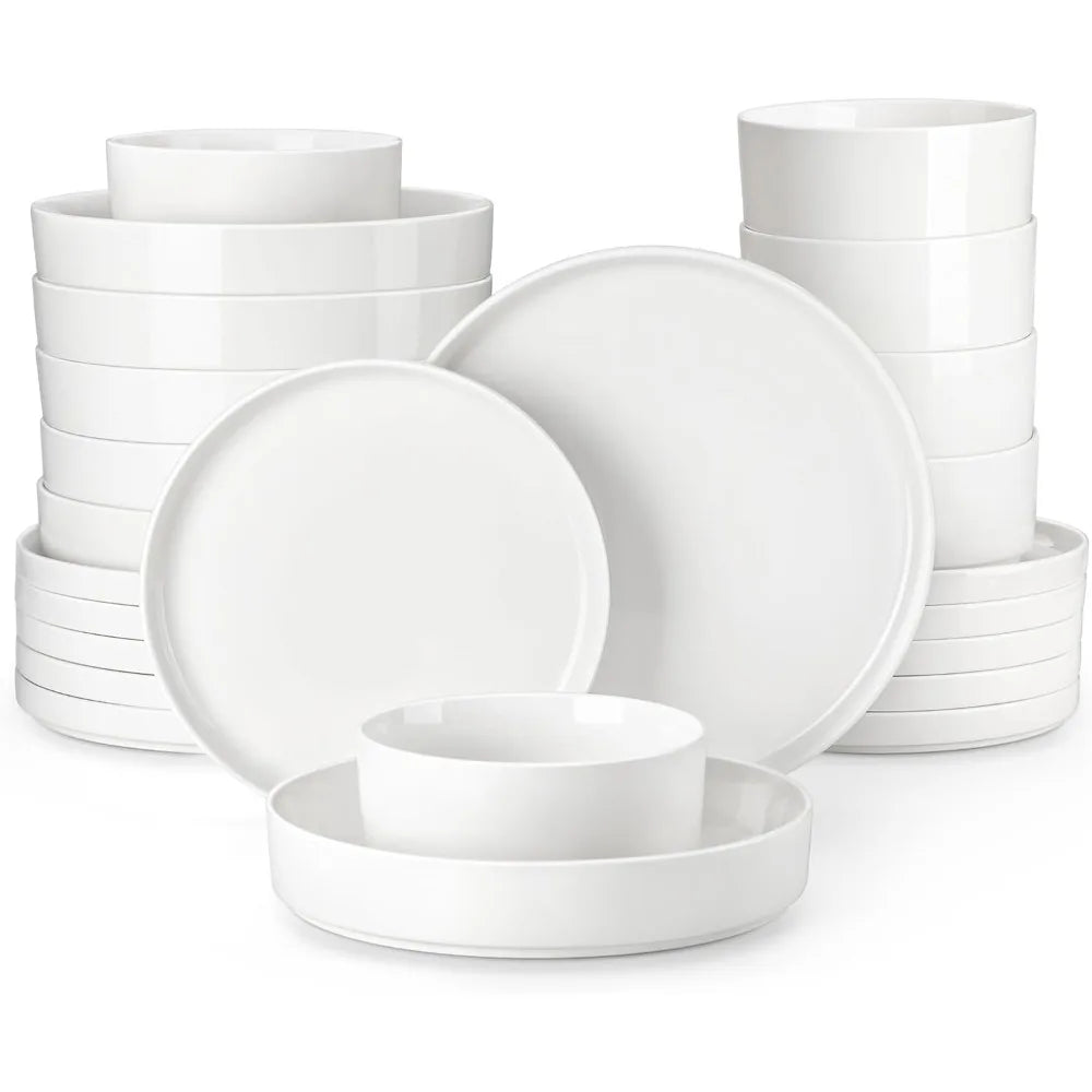 24 Piece Modern White Porcelain Dinnerware Set for 6