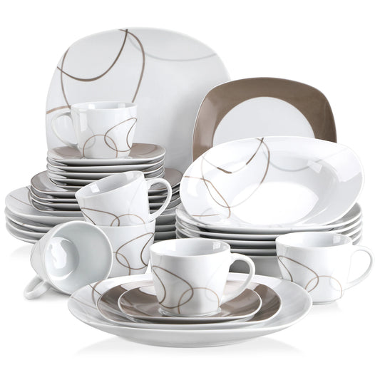 30/60-Piece Porcelain Ceramic Kitchen Dinner Plate Set with Dessert Plates/Soup Plates/Dinner Plates/Cups/Saucers