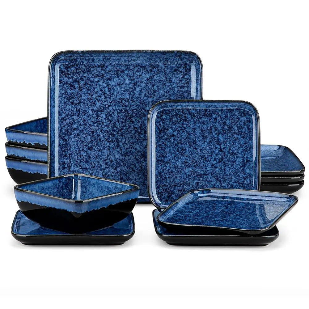 12 Piece Stern Blue Square Dinner Set
