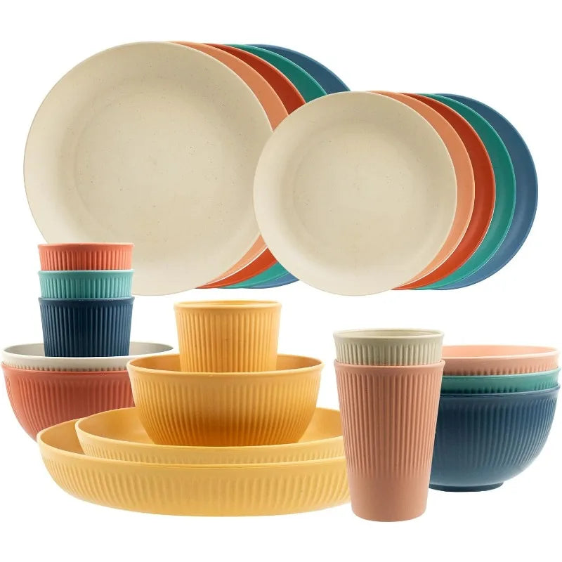 24PCS Wheat Straw Dinnerware Sets for 6, Dishwasher Microwave Safe