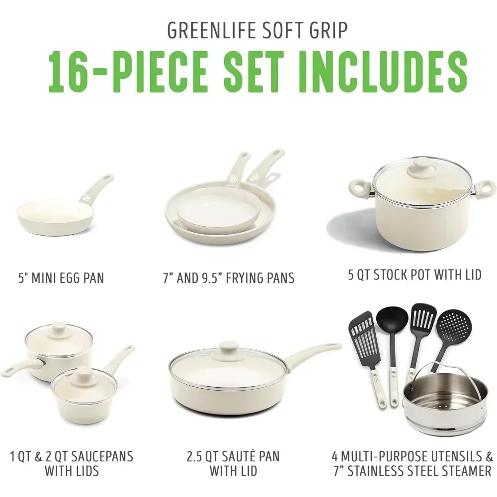 16 Piece Healthy Ceramic Nonstick Kitchen Cookware Set- 7 Colors