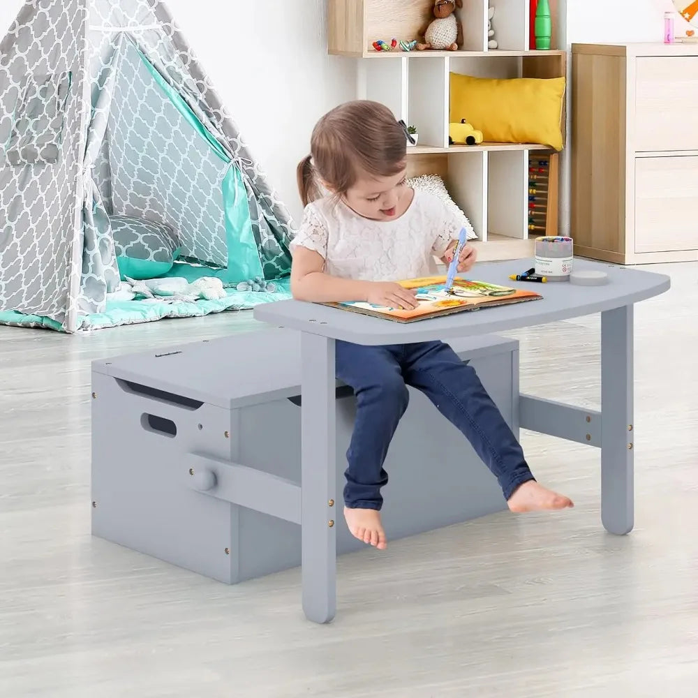 Kid's Convertible Toy Storage Bench with Built-in Handle