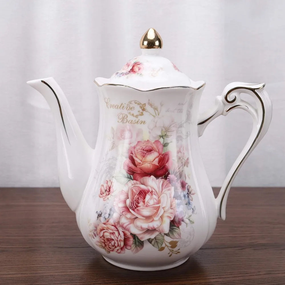 5 Piece Porcelain Rose Pattern Vintage Tea Set