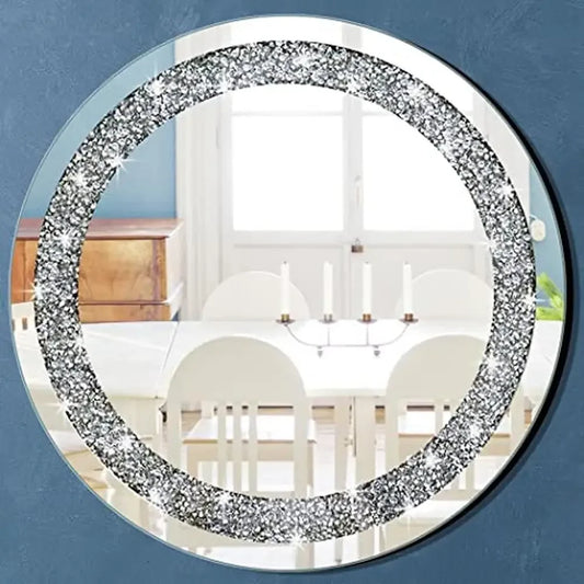 24x24 Inch Frameless Crystal Diamond Round Glass Wall Mirror