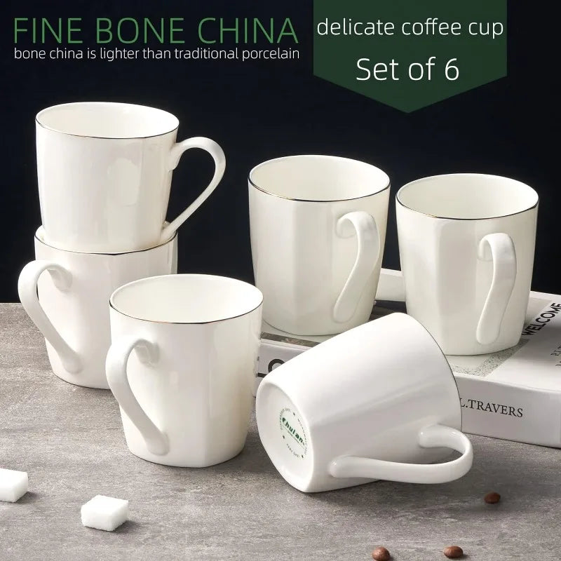 10oz Espresso Bone China Coffee Mugs, Set of 6