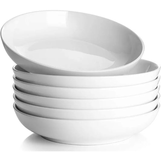 30oz, Large Porcelain Pasta Bowls Set of 6, Microwave Dishwasher Safe