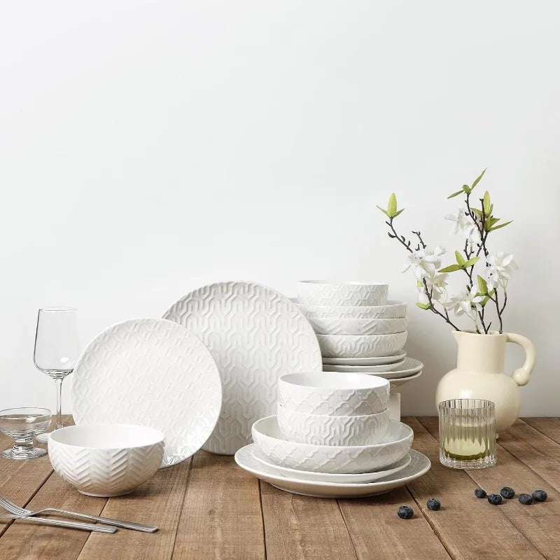 16-Piece, Ceramic Plates and Bowls Set