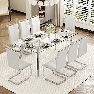 71" Modern Glass Table Top Dining Table Set