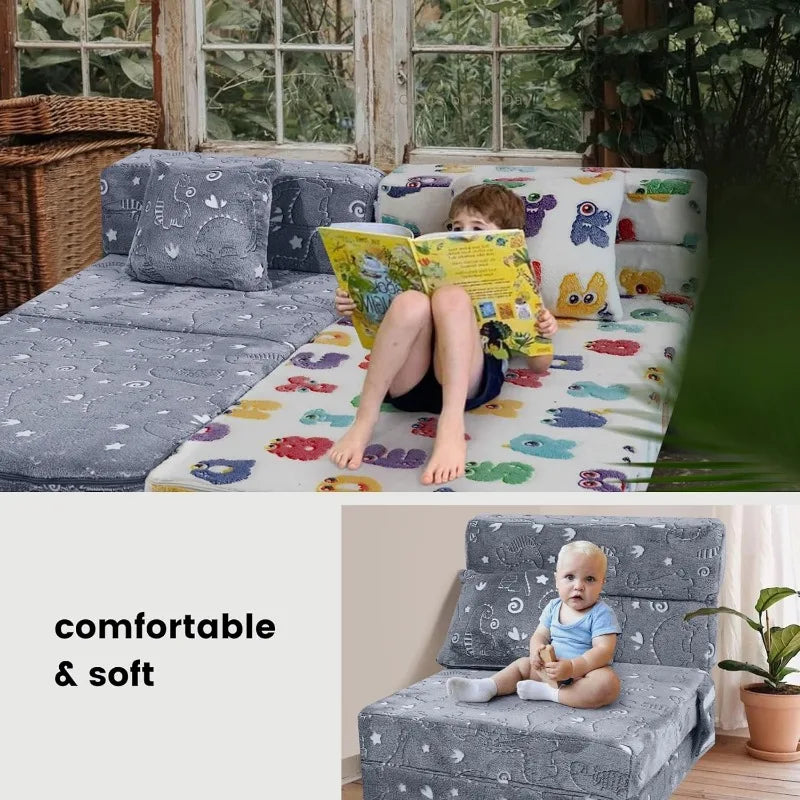 Kid's Glow in Dark Floor Mattress, Fold Up Sofa Couch