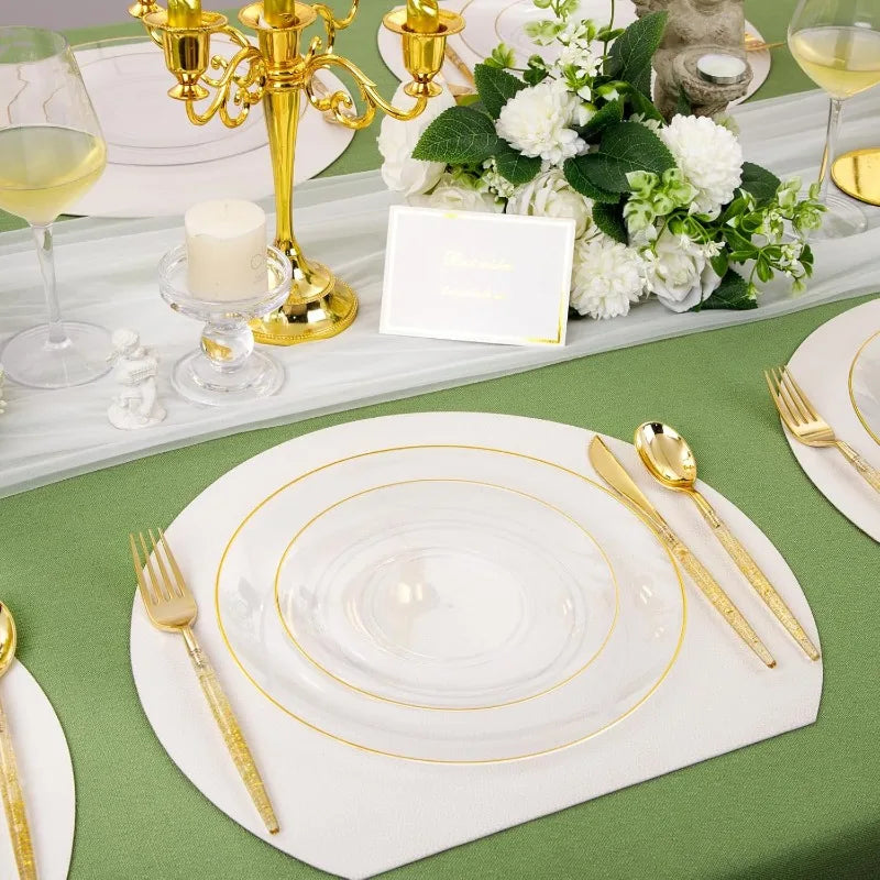 150PCS Clear-Gold Plastic Plates - Gold Plastic Silverware with Glitter Handle - 30 Guests