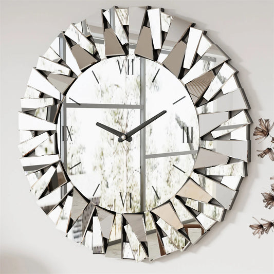 32"/80CM 3D Mirrored Sunburst Edge Wall Clock