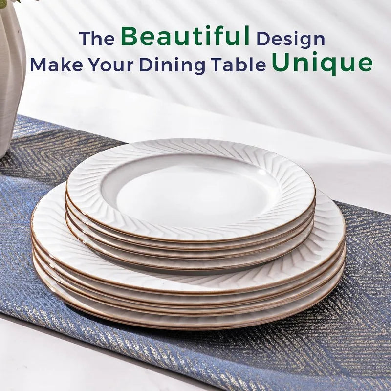 Embossed Elegant Stoneware Plates and Bowls Sets