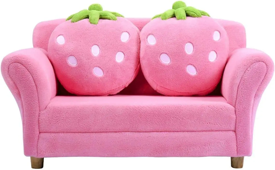 Coral Fleece Surface, Toddler Couch with Two Strawberry Pillows