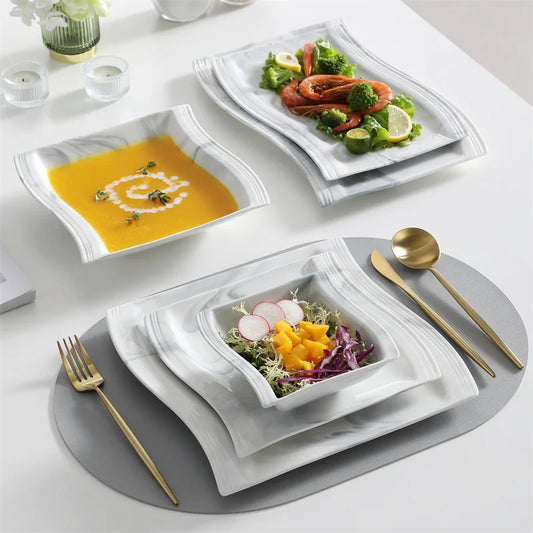 26Pcs Nordic Marble Pattern Porcelain Dinnerware Set