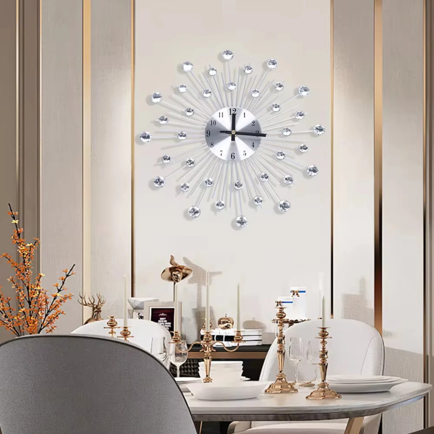 Silver Crystal Non-Ticking  Wall Clock