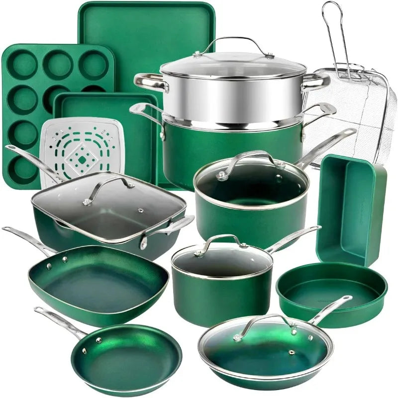 20 Pc Diamond Coated Non Stick Cookware Set