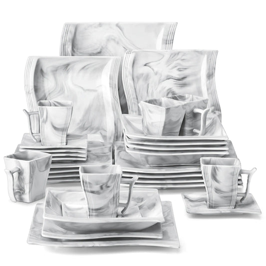 30/60PCS Marble Porcelain Dinnerware Set