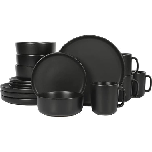 Zuma Stoneware Plates, Bowls, & Mugs Dinnerware Set - Matte , Service for Four (16pcs)