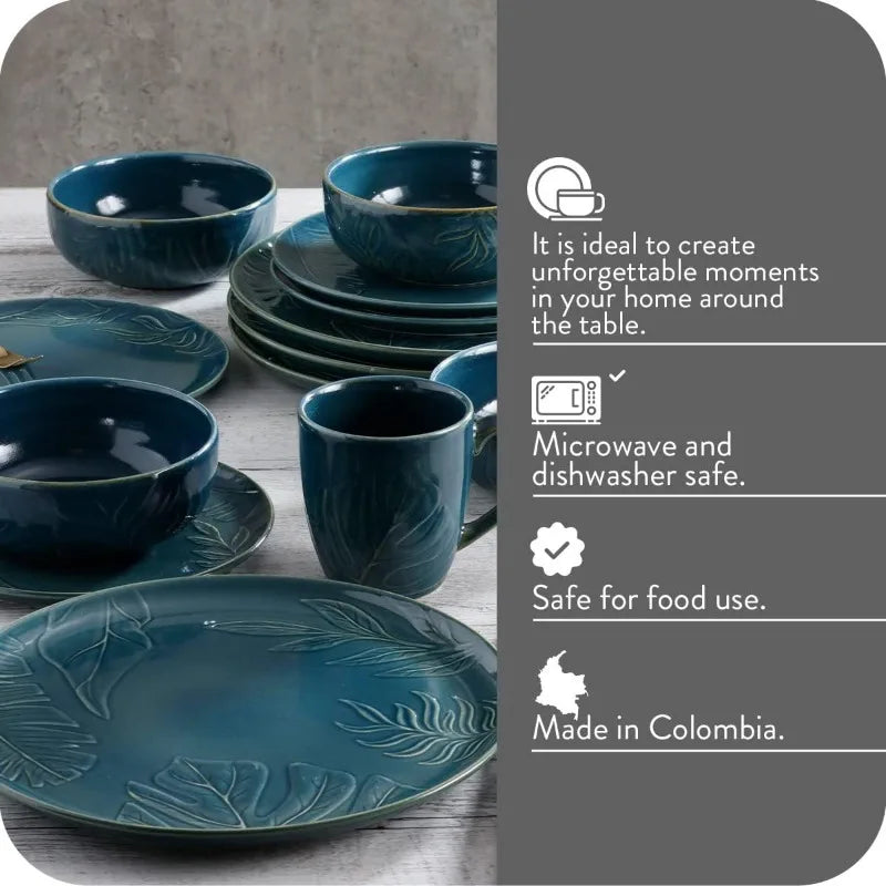 16-piece Earthenware, Natural, Ceramic Sets for 4, Microwave and Dishwasher Safe