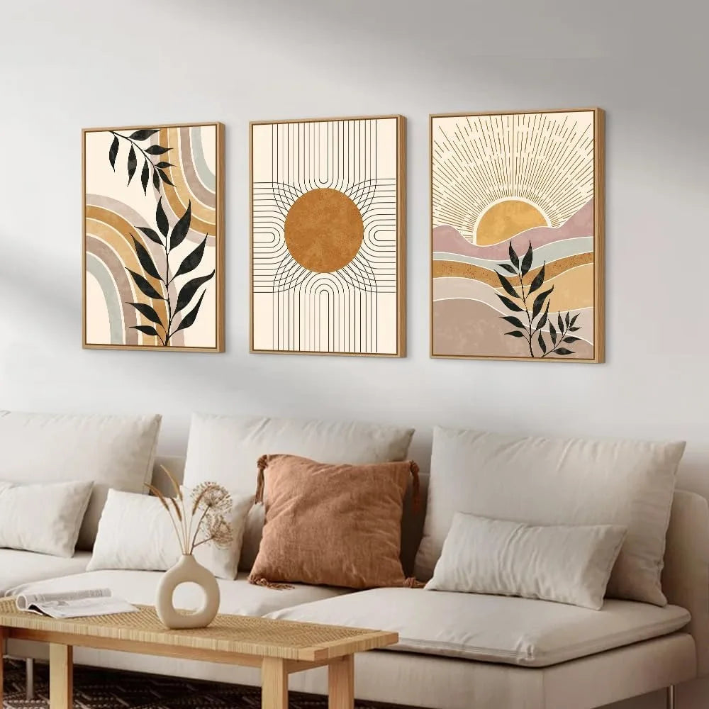 Framed Canvas Wall Art Prints, Set of 3 Mid Century Modern Wall Decor