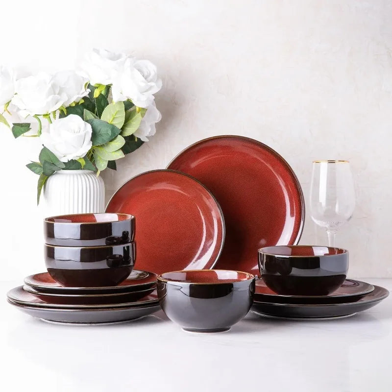 Ceramic Dinnerware Sets,Stoneware Coupe Plates and Bowls Sets,Highly Chip and Crack Resistant | Dishwasher & Microwave