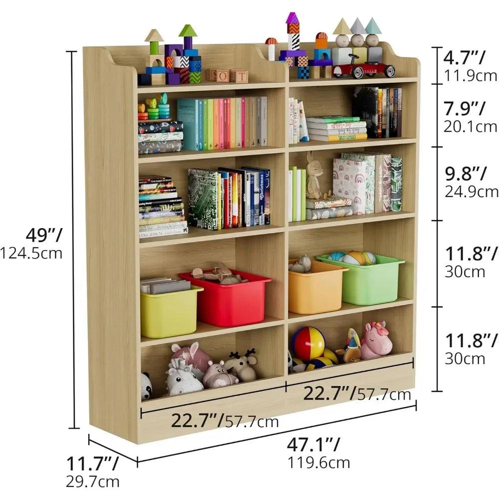 10 Cubbies Kids Bookcase Storage Cabinet for Playroom, Bedroom