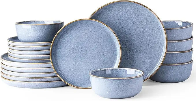 18 Piece Stoneware Plates and Bowls Sets, Chip and Scratch Resistant